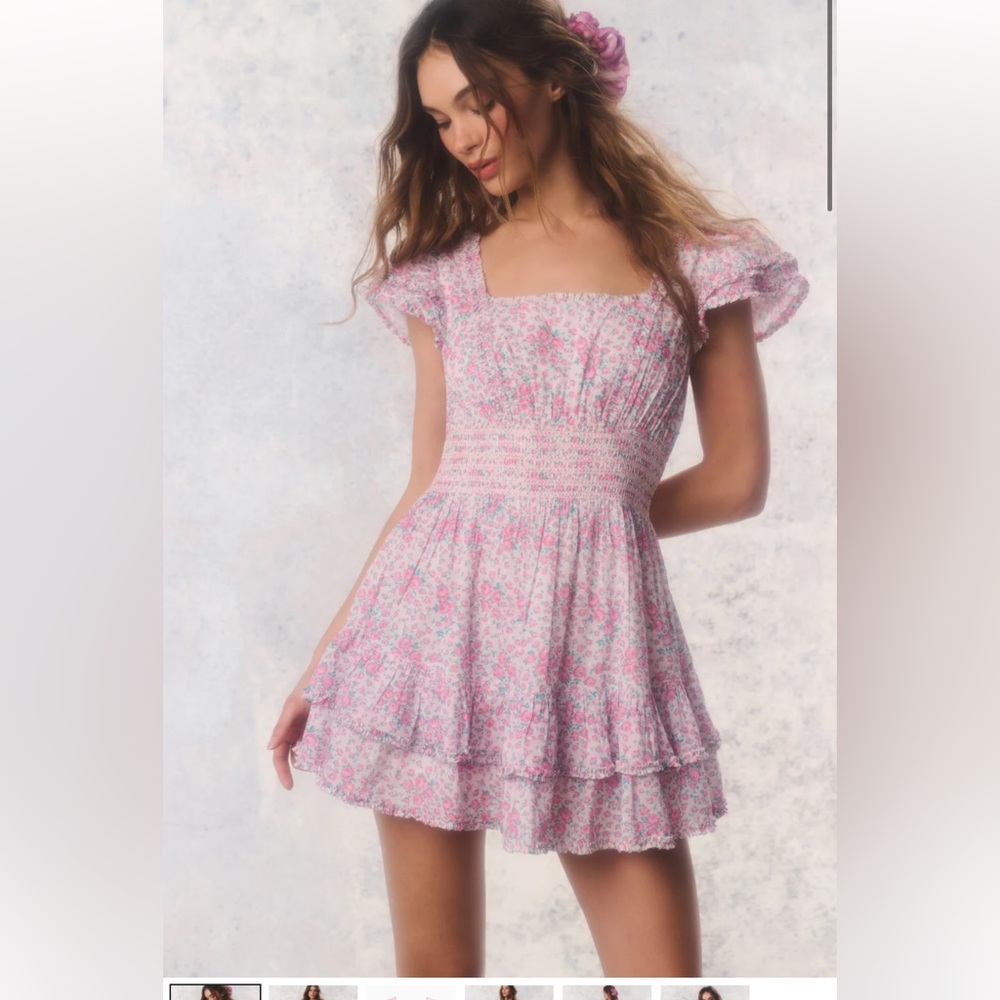 LoveShackFancy Re-Edition Stanton Floral Cotton Mini Dress